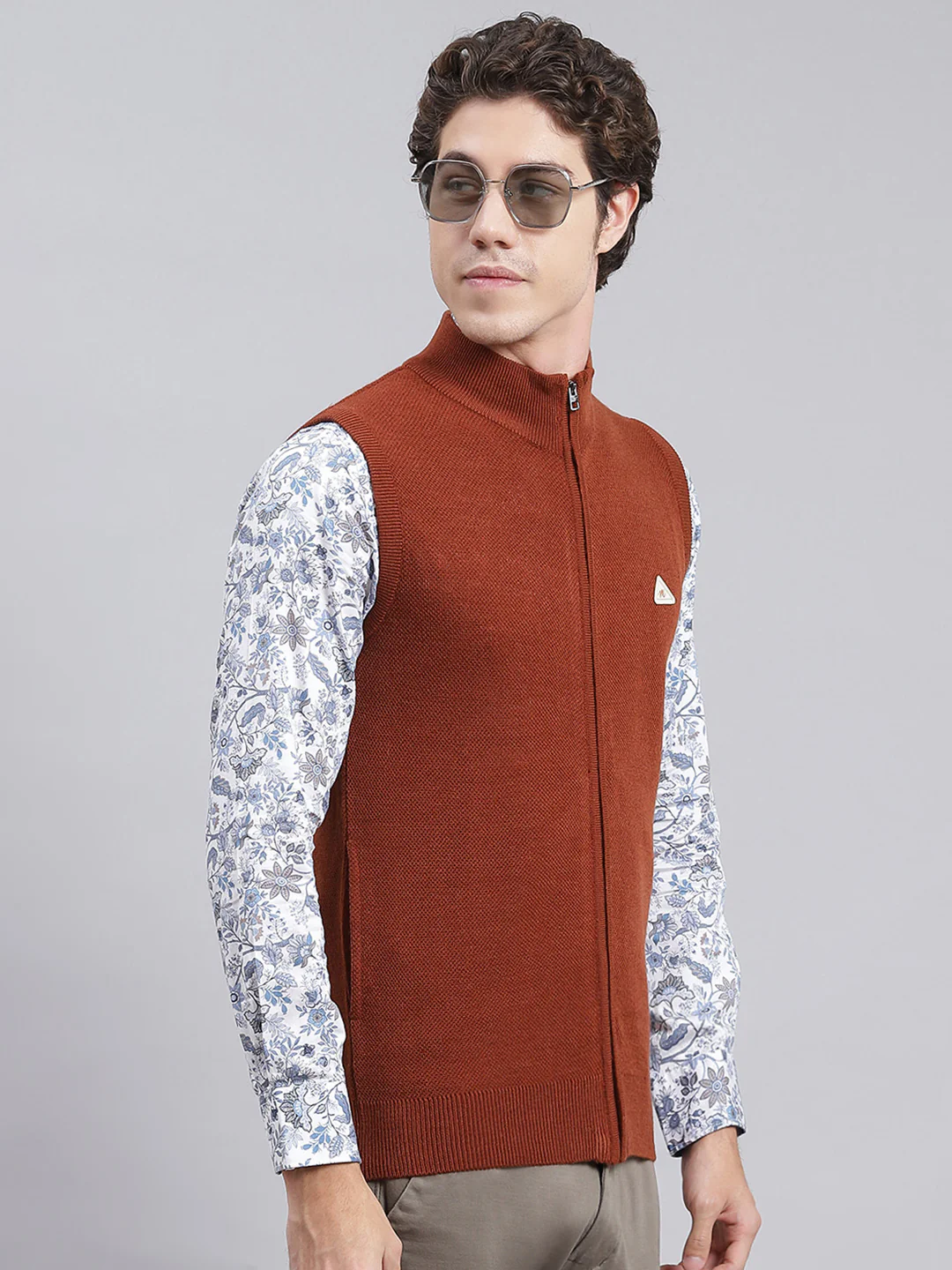 Men Brown Solid Wool blend Sweater - Image 3