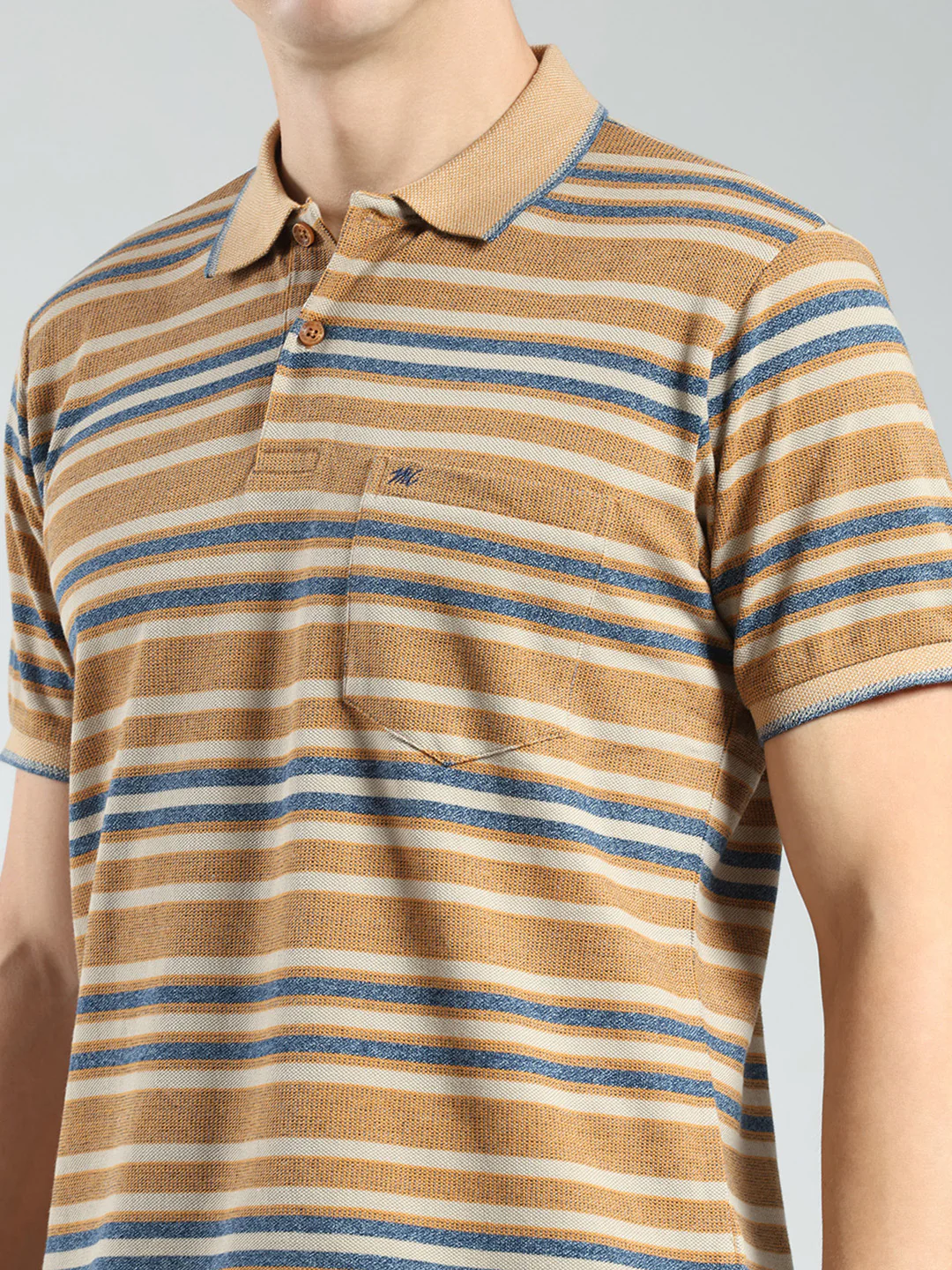 Men Brown Stripe Collar Half Sleeve T-Shirt - Image 7