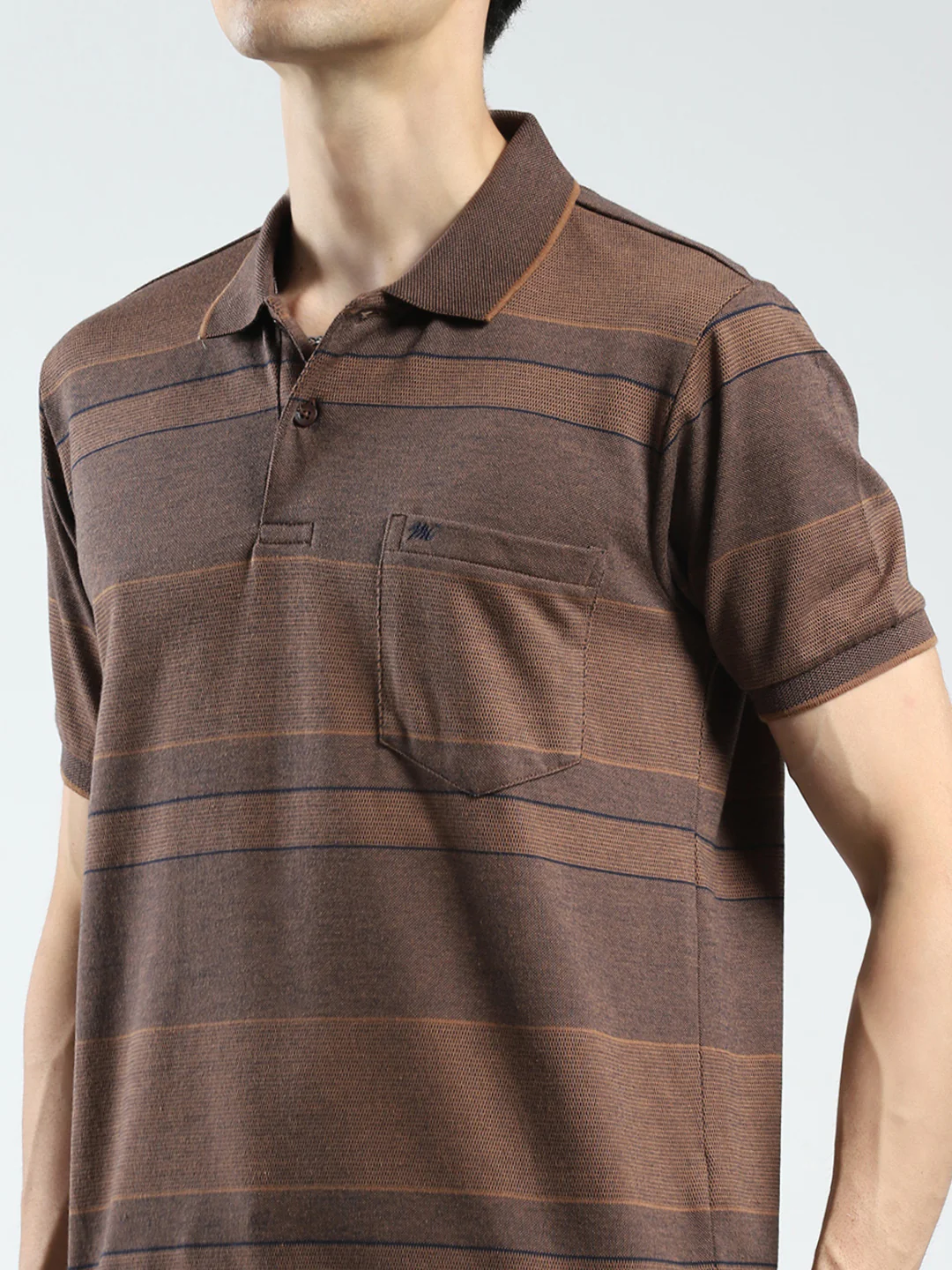 Men Brown Stripe Collar Half Sleeve T-Shirt - Image 6