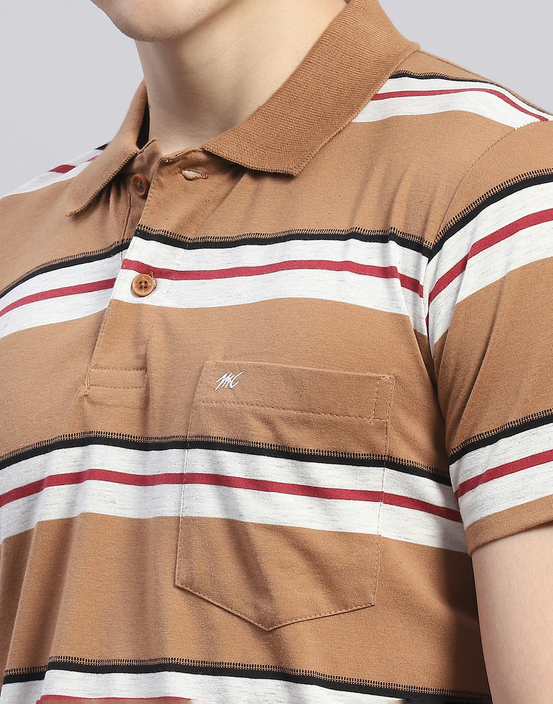 Men Brown Stripe Polo Collar Half Sleeve T-Shirt - Image 7