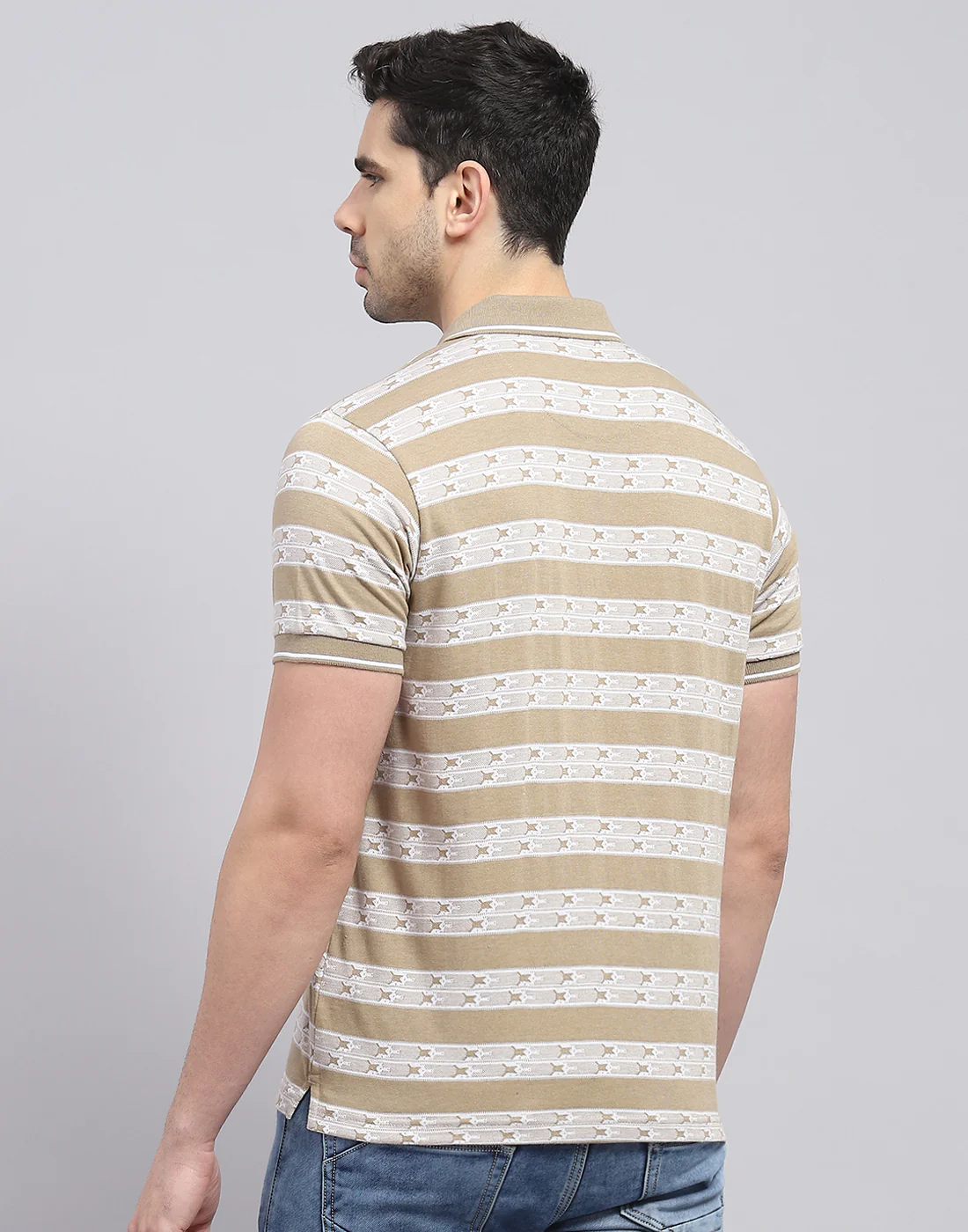 Men Brown Stripe Polo Collar Half Sleeve T-Shirt - Image 6