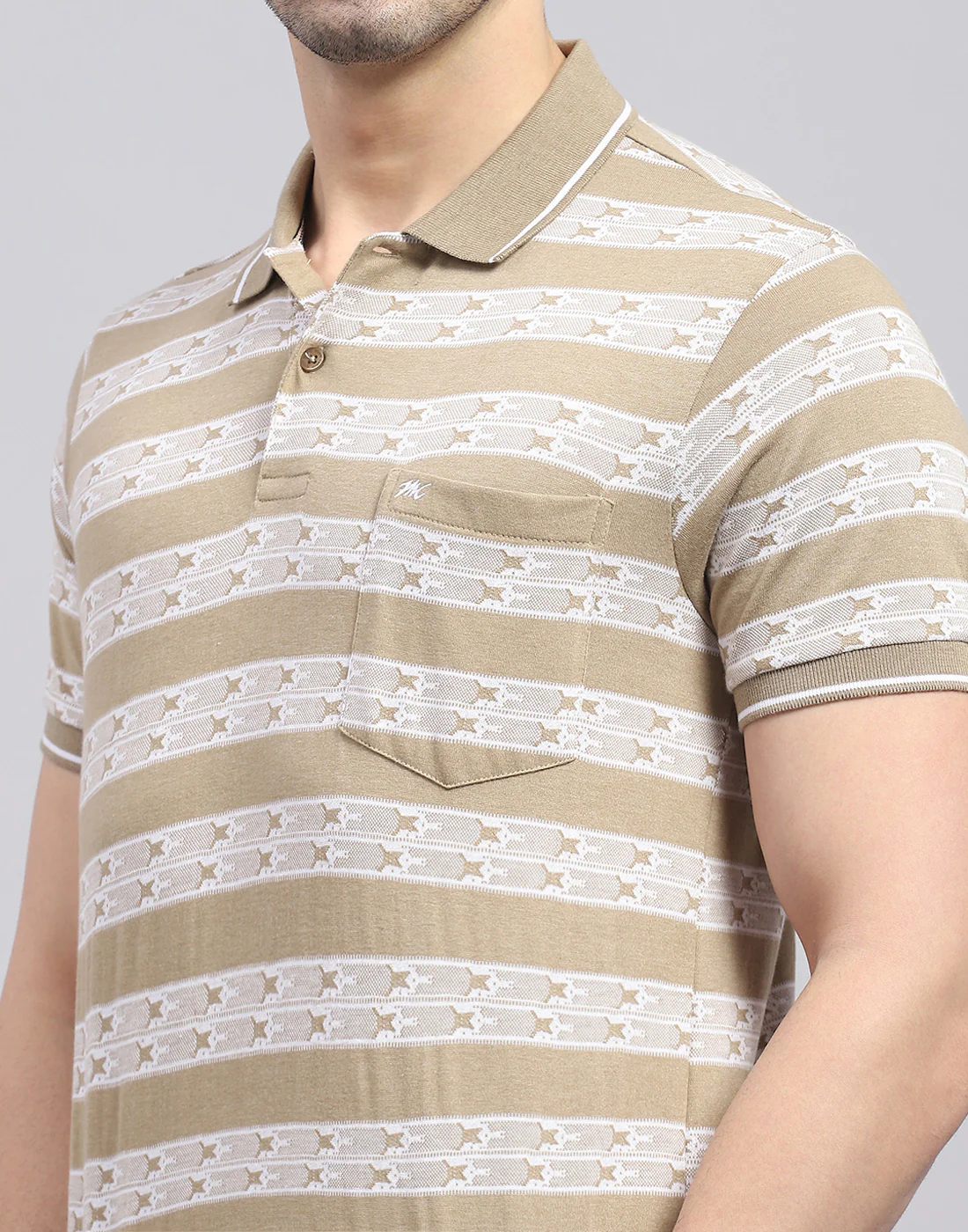 Men Brown Stripe Polo Collar Half Sleeve T-Shirt - Image 7