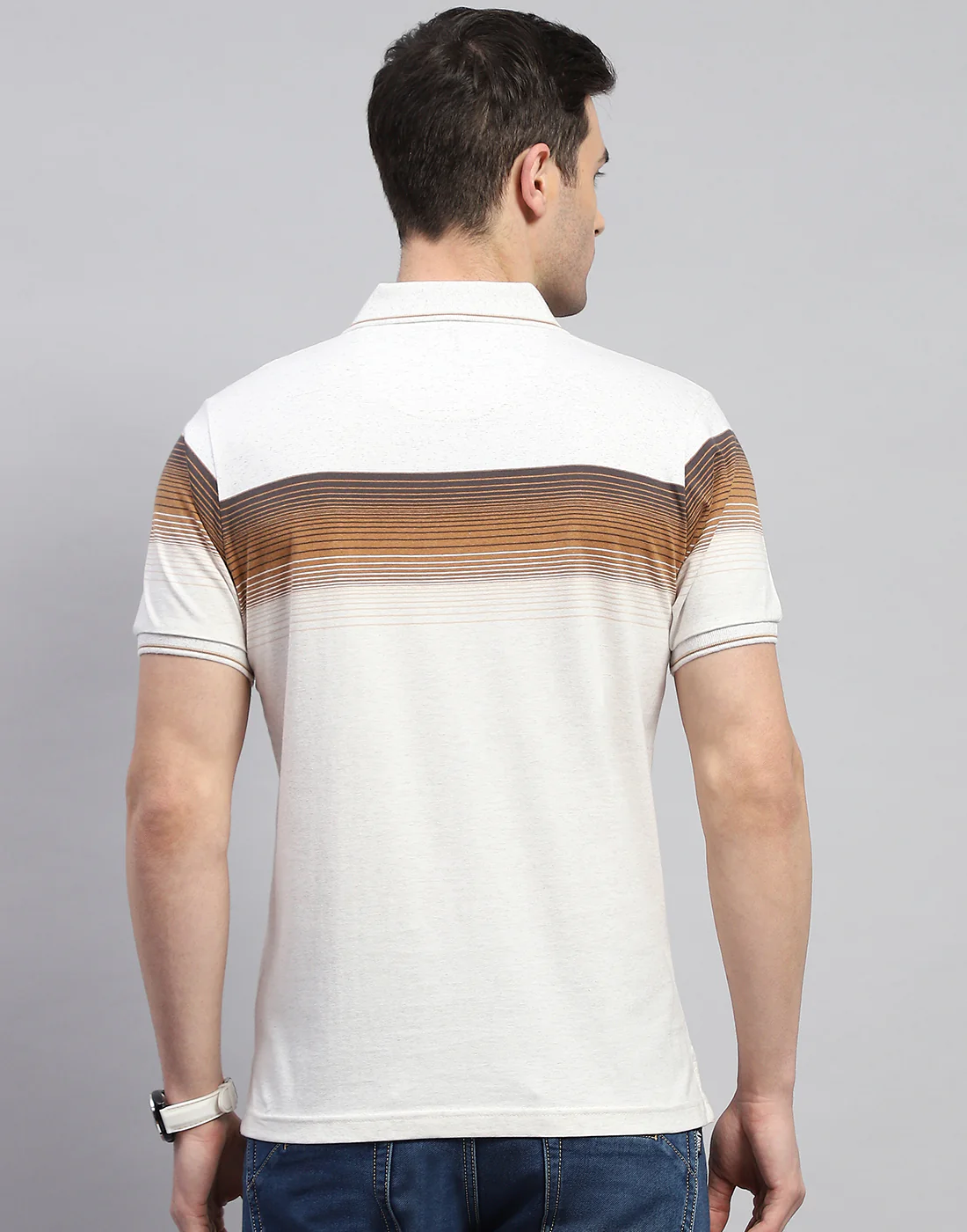 Men Brown Stripe Polo Collar Half Sleeve T-Shirt - Image 6
