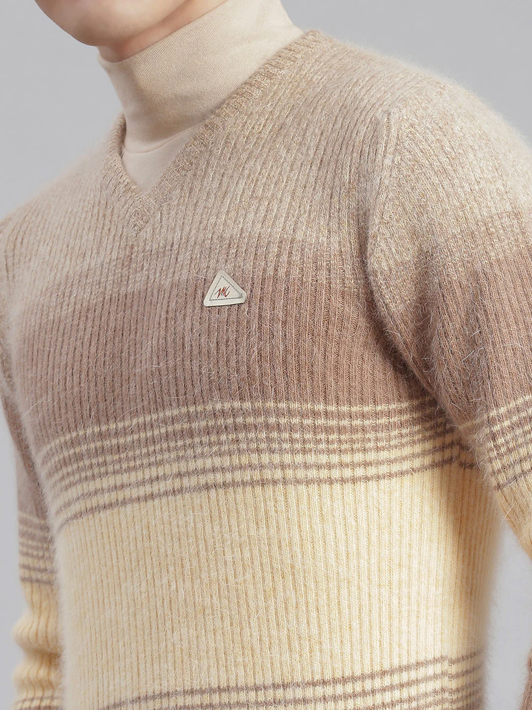 Men Brown Stripe V Neck Full Sleeve Sweaters/Pullovers - Image 7