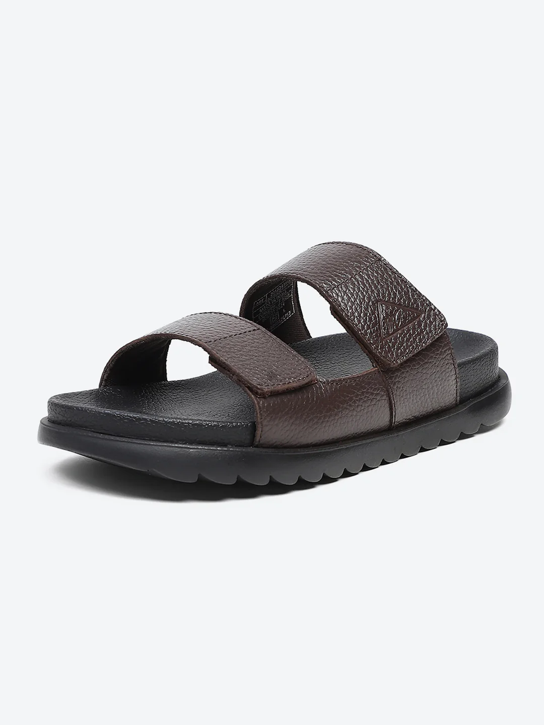 Men Brown Velcro Genuine Leather Sliders - Image 3
