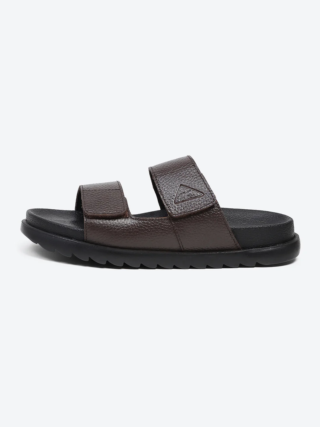 Men Brown Velcro Genuine Leather Sliders - Image 4