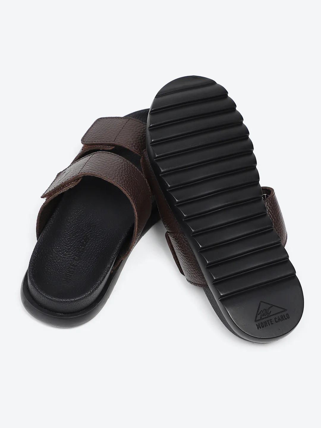 Men Brown Velcro Genuine Leather Sliders - Image 8