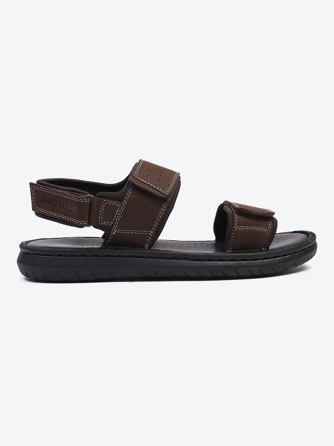 Men Brown Velcro Leather Sandals - Image 5