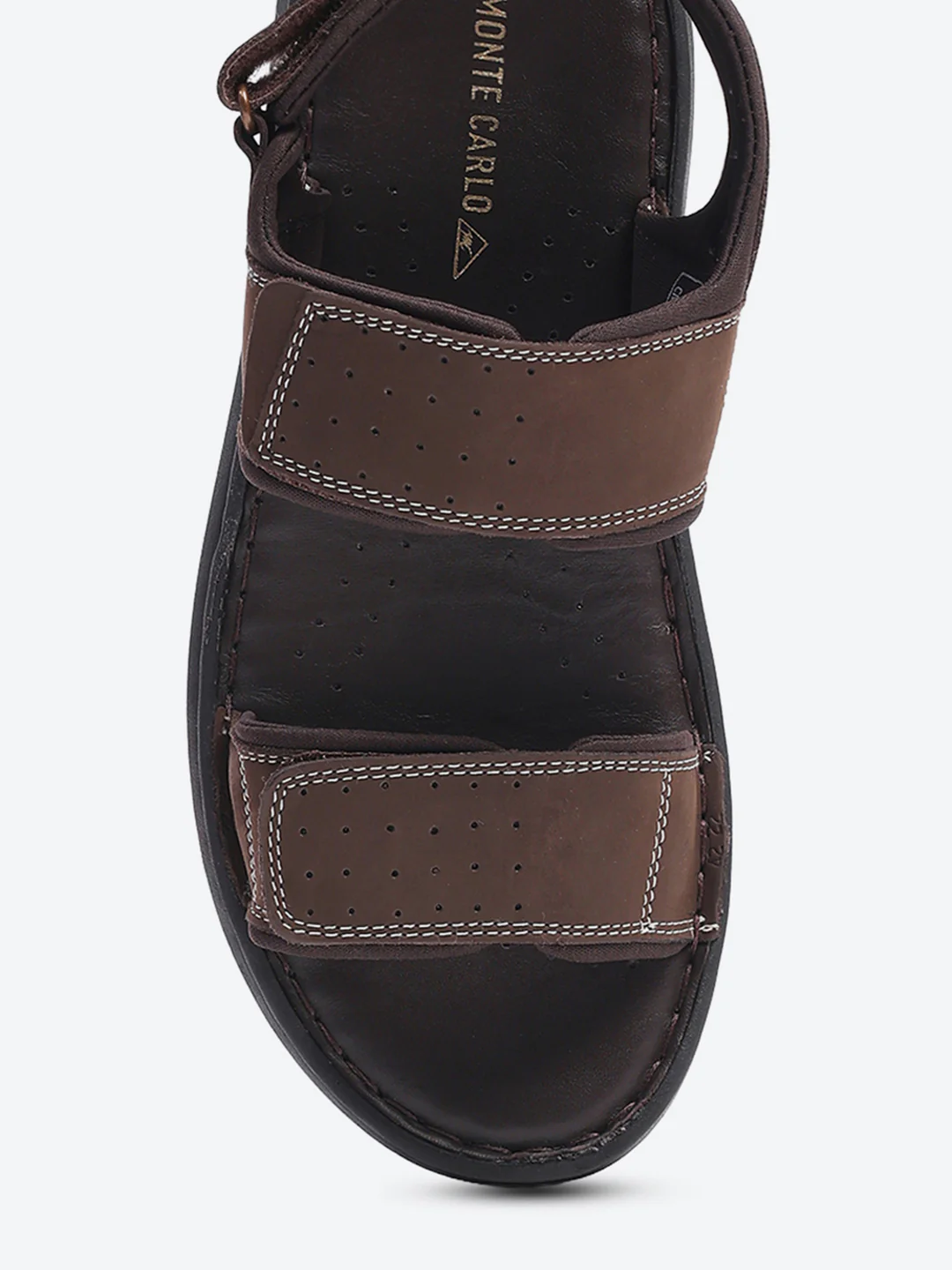 Men Brown Velcro Leather Sandals - Image 7