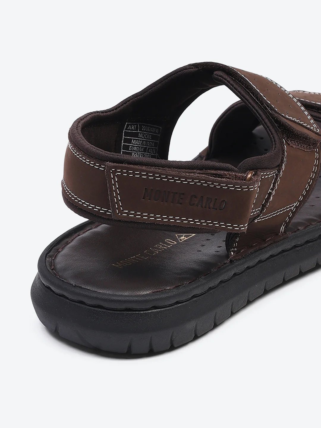 Men Brown Velcro Leather Sandals - Image 9