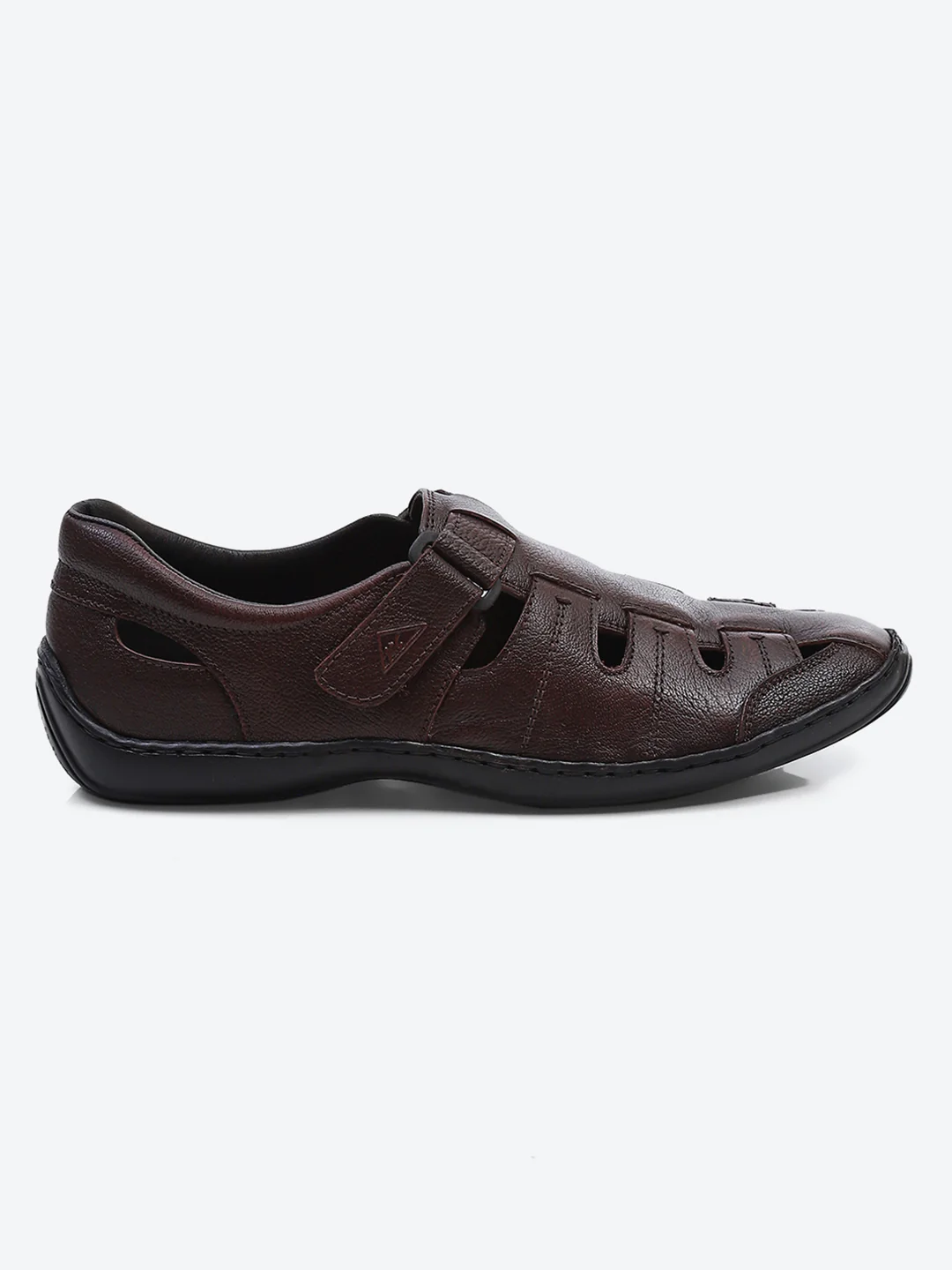 Men Brown Velcro Leather Sandals - Image 6