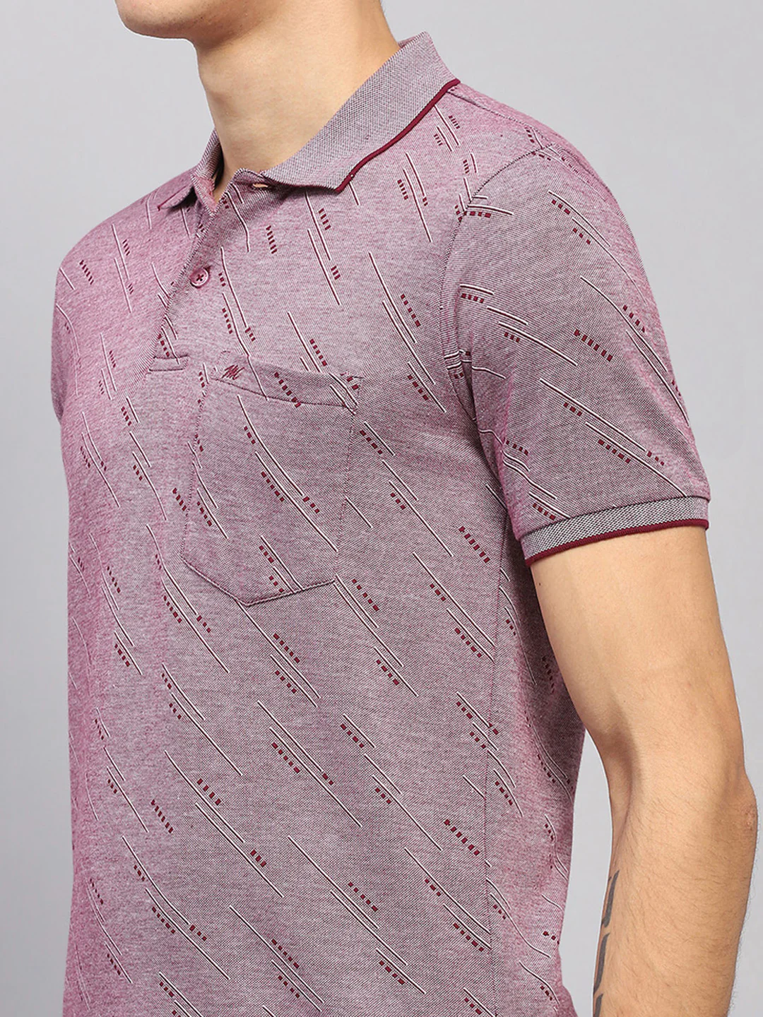 Men Burgundy Printed Collar Half Sleeve T-Shirt - Image 6