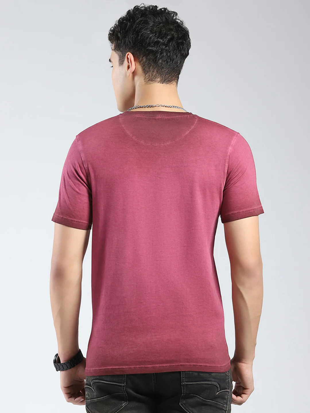 Rock.it Men Burgundy Printed Round Neck Half Sleeve T-Shirt - Image 5