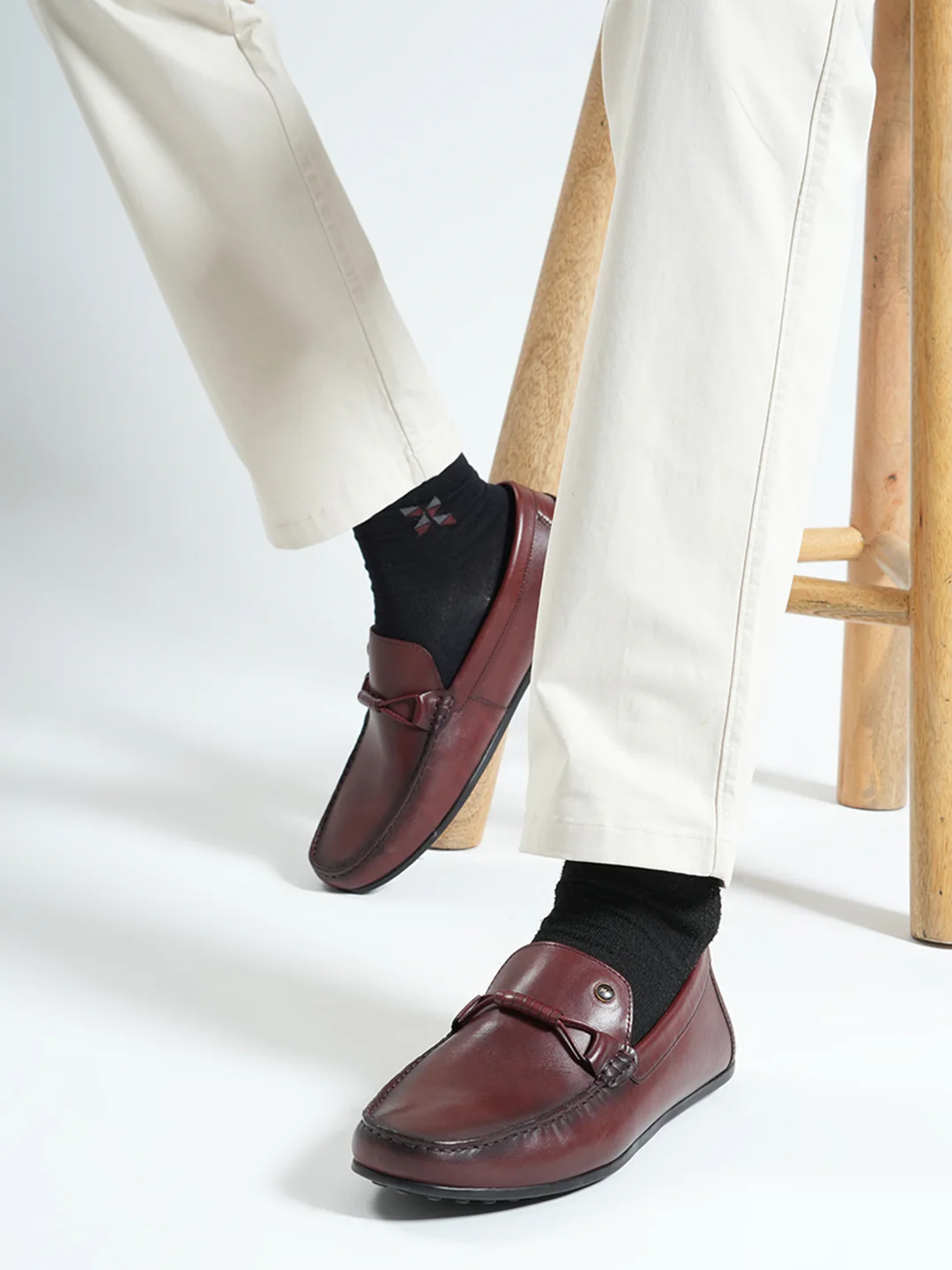 Men Burgundy Slip on Genuine Leather Loafers - Image 10