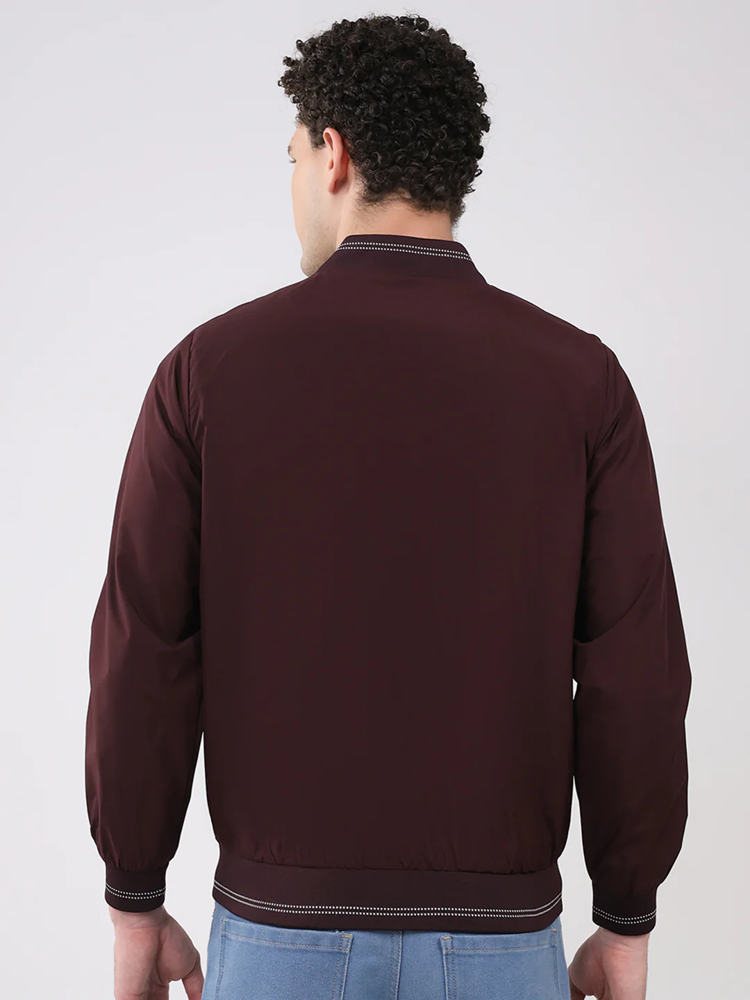 Men Burgundy Solid Collar Full Sleeve Jacket - Image 5
