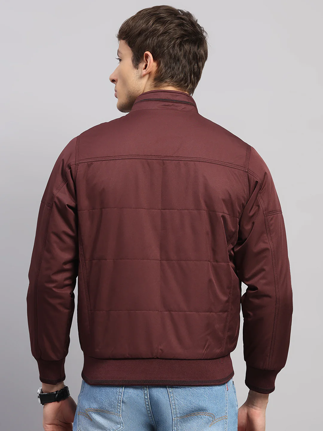 Men Burgundy Solid Collar Full Sleeve Jacket - Image 5