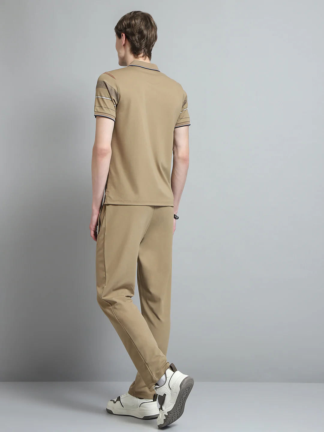 Men Camel Brown Printed Collar Half Sleeve Lower Set - Image 5
