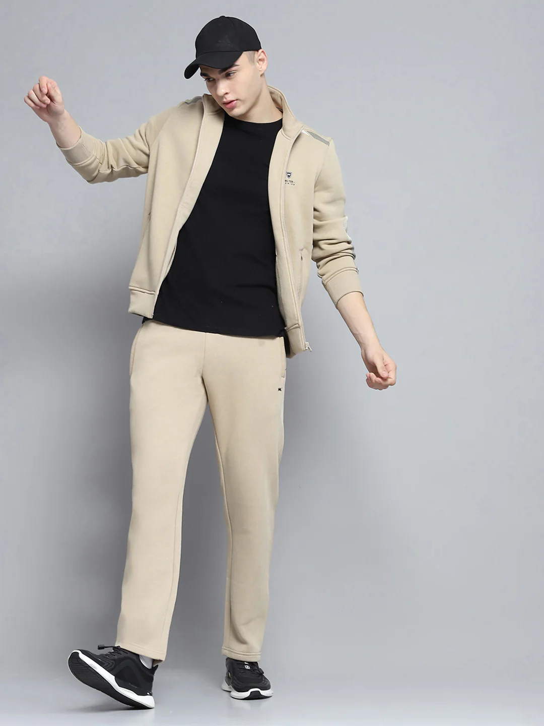 Men Camel Brown Printed Mock Neck Full Sleeve Winter Tracksuit - Image 2