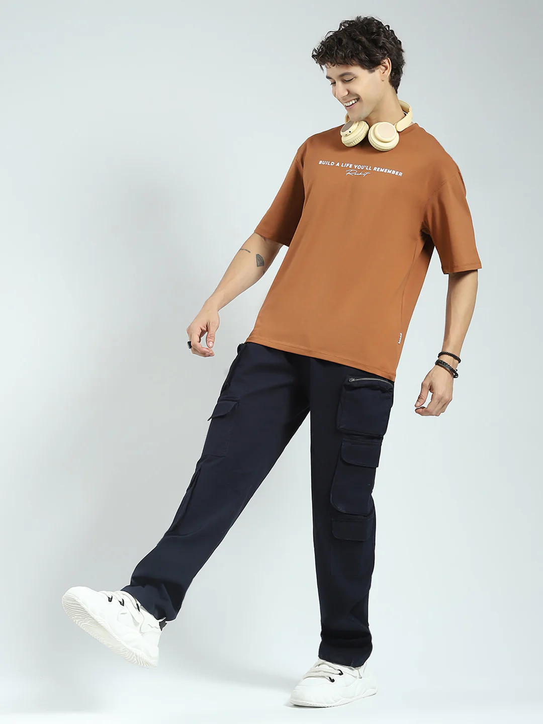 Rock.it Men Camel Brown Printed Round Neck Half Sleeve T-Shirt - Image 2
