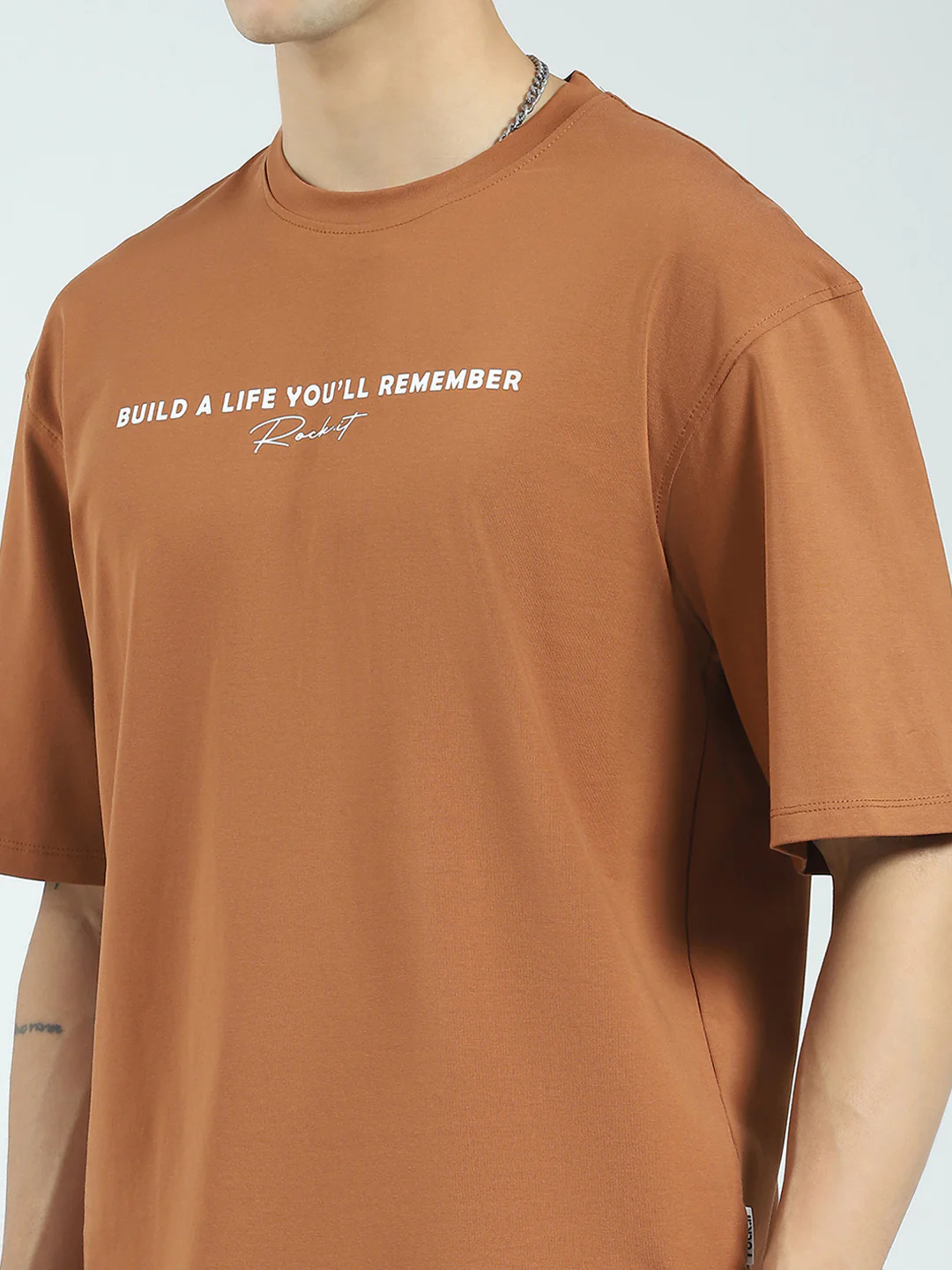 Rock.it Men Camel Brown Printed Round Neck Half Sleeve T-Shirt - Image 7