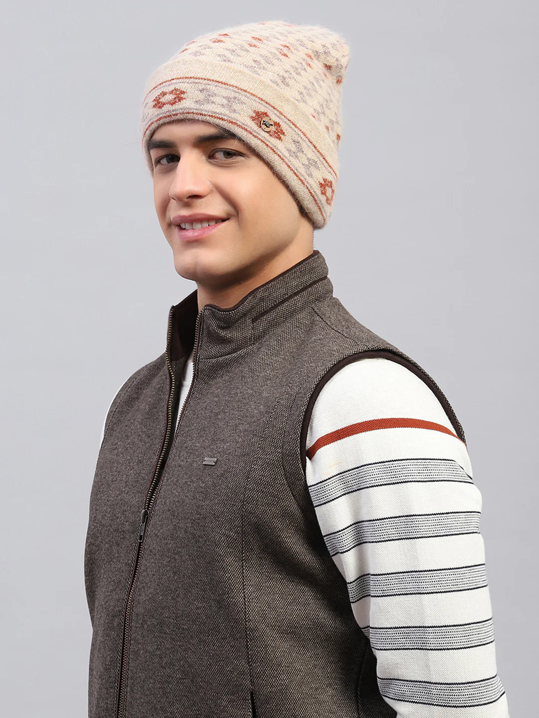 Men Camel Brown Self Design Cap - Image 2