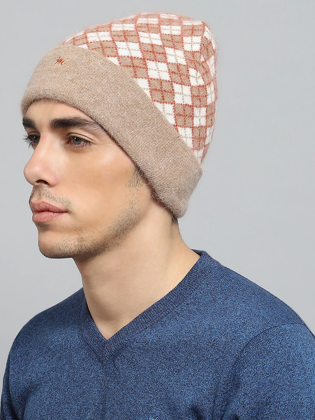 Men Camel Brown Self Design Cap - Image 3