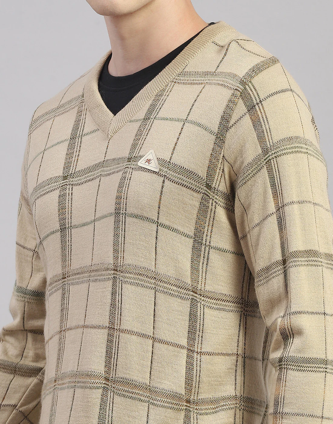 Men Camel Brown Self Design V Neck Full Sleeve Pullover - Image 7