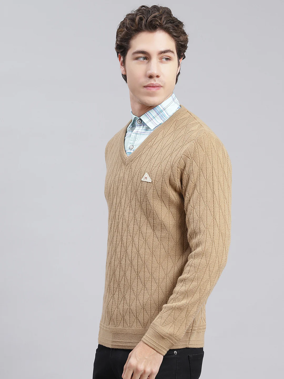 Men Camel Brown Self Design Wool blend Pullover - Image 4
