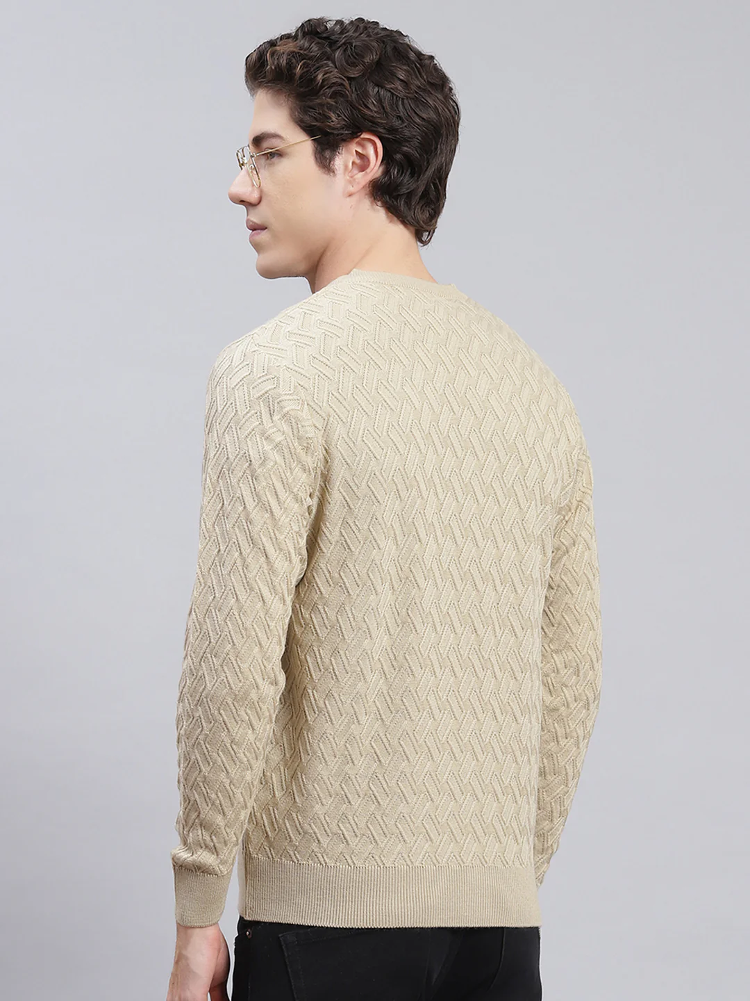 Men Camel Brown Self Design Wool blend Pullover - Image 4