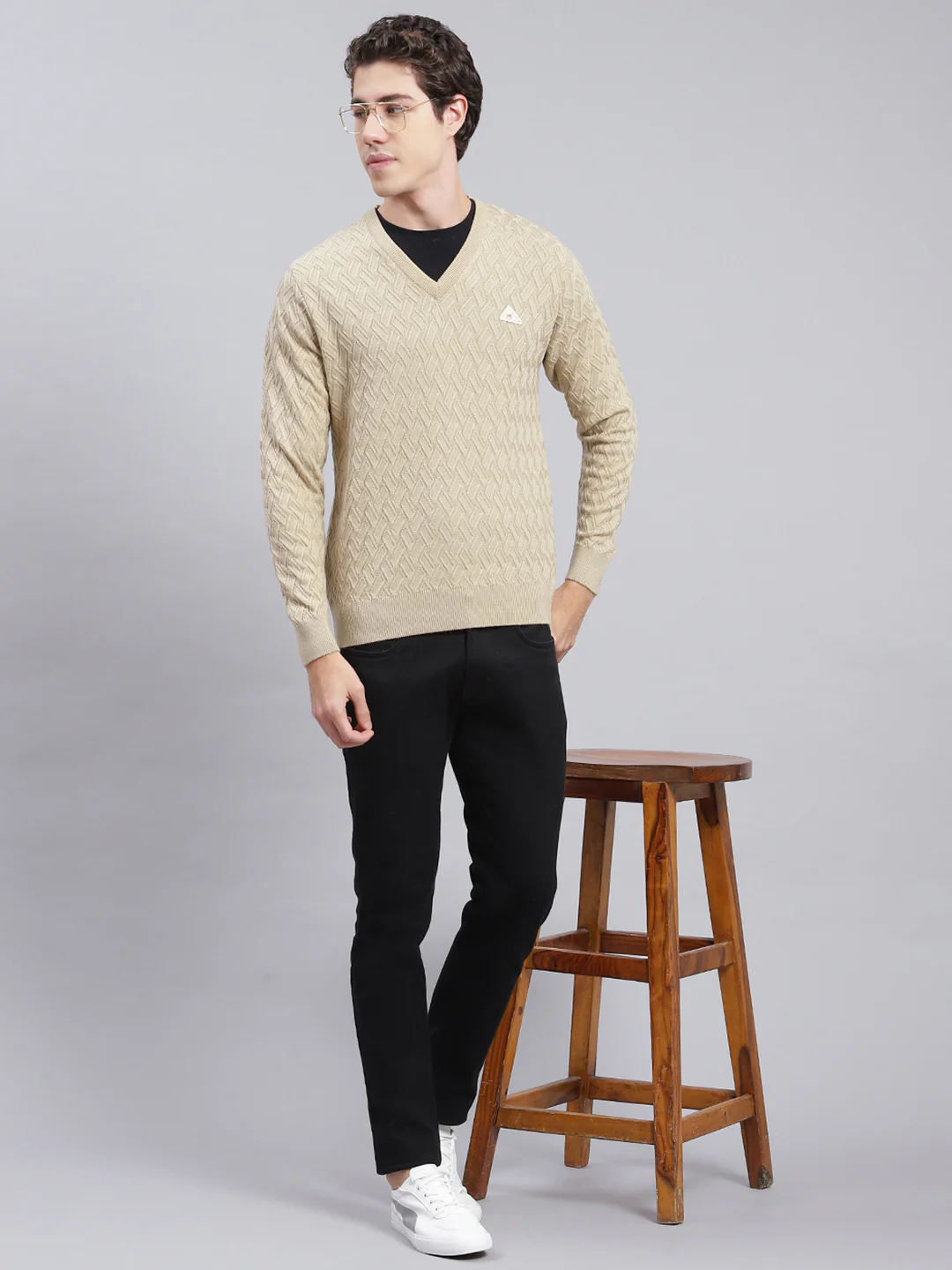 Men Camel Brown Self Design Wool blend Pullover - Image 5