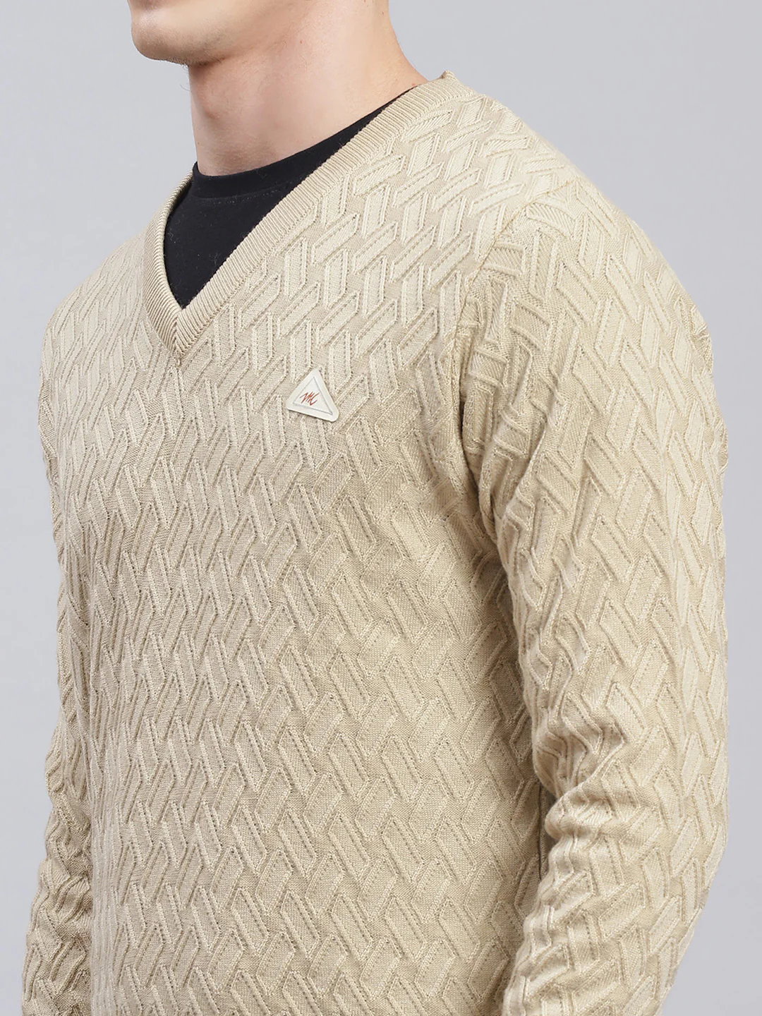 Men Camel Brown Self Design Wool blend Pullover - Image 6