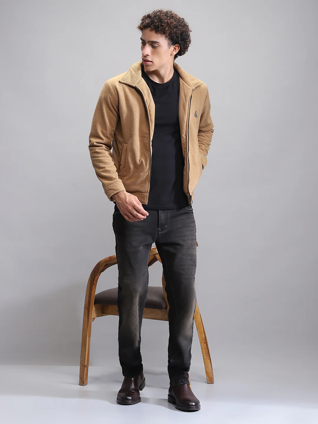 Rock.it Men Camel Brown Solid Collar Full Sleeve Jacket - Image 2