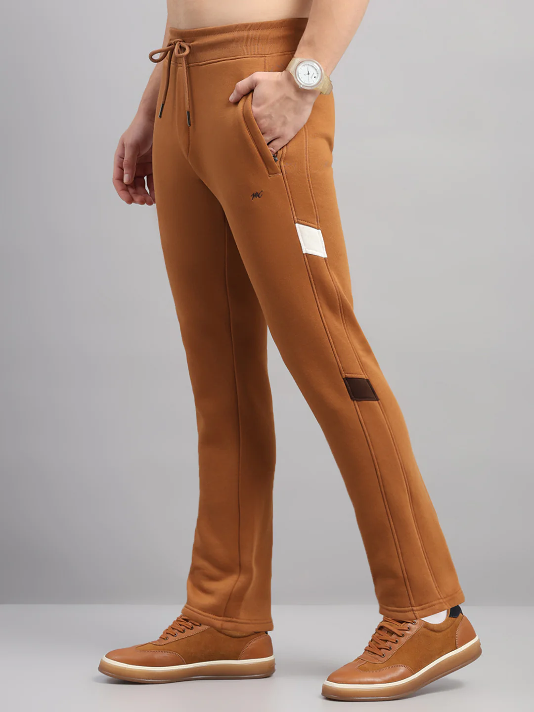 Men Camel Brown Solid Collar Full Sleeve Winter Tracksuit - Image 7