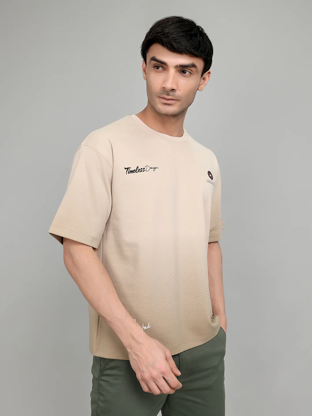 Men Camel Brown Solid Round Neck Half Sleeve T-Shirt - Image 3