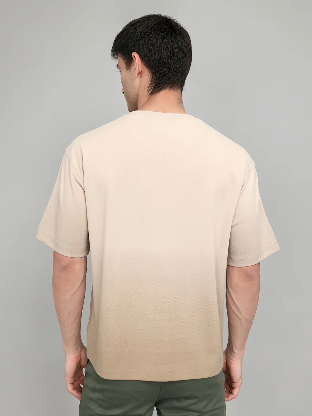 Men Camel Brown Solid Round Neck Half Sleeve T-Shirt - Image 4