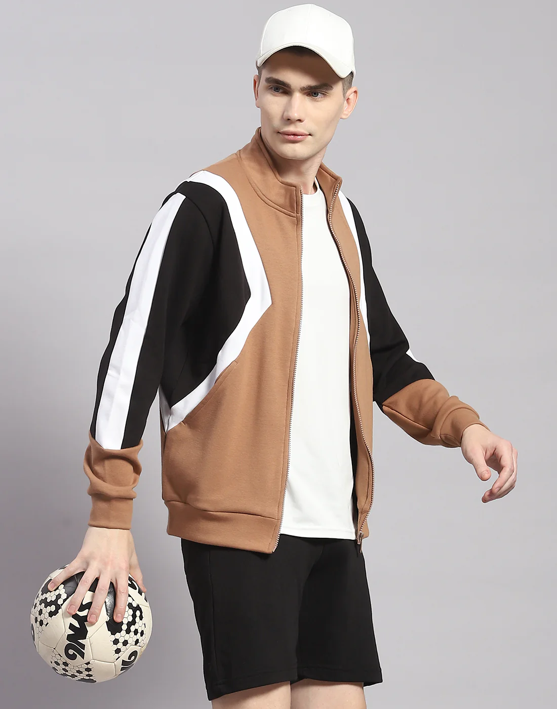 Rock.it Men Camel Brown Solid T Neck Full Sleeve Sweatshirt - Image 2