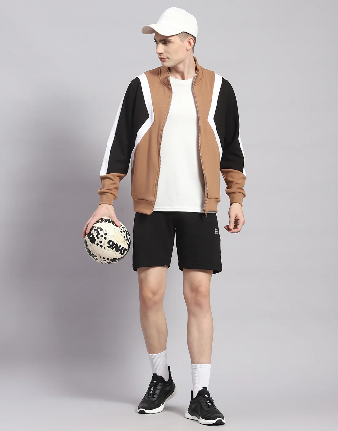 Rock.it Men Camel Brown Solid T Neck Full Sleeve Sweatshirt - Image 3