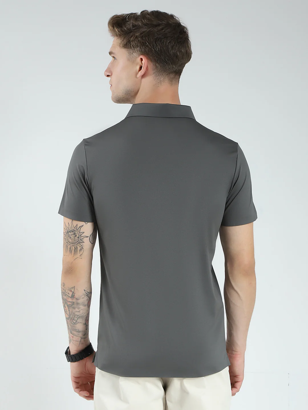 Men Charcoal Printed Collar Half Sleeve T-Shirt - Image 5