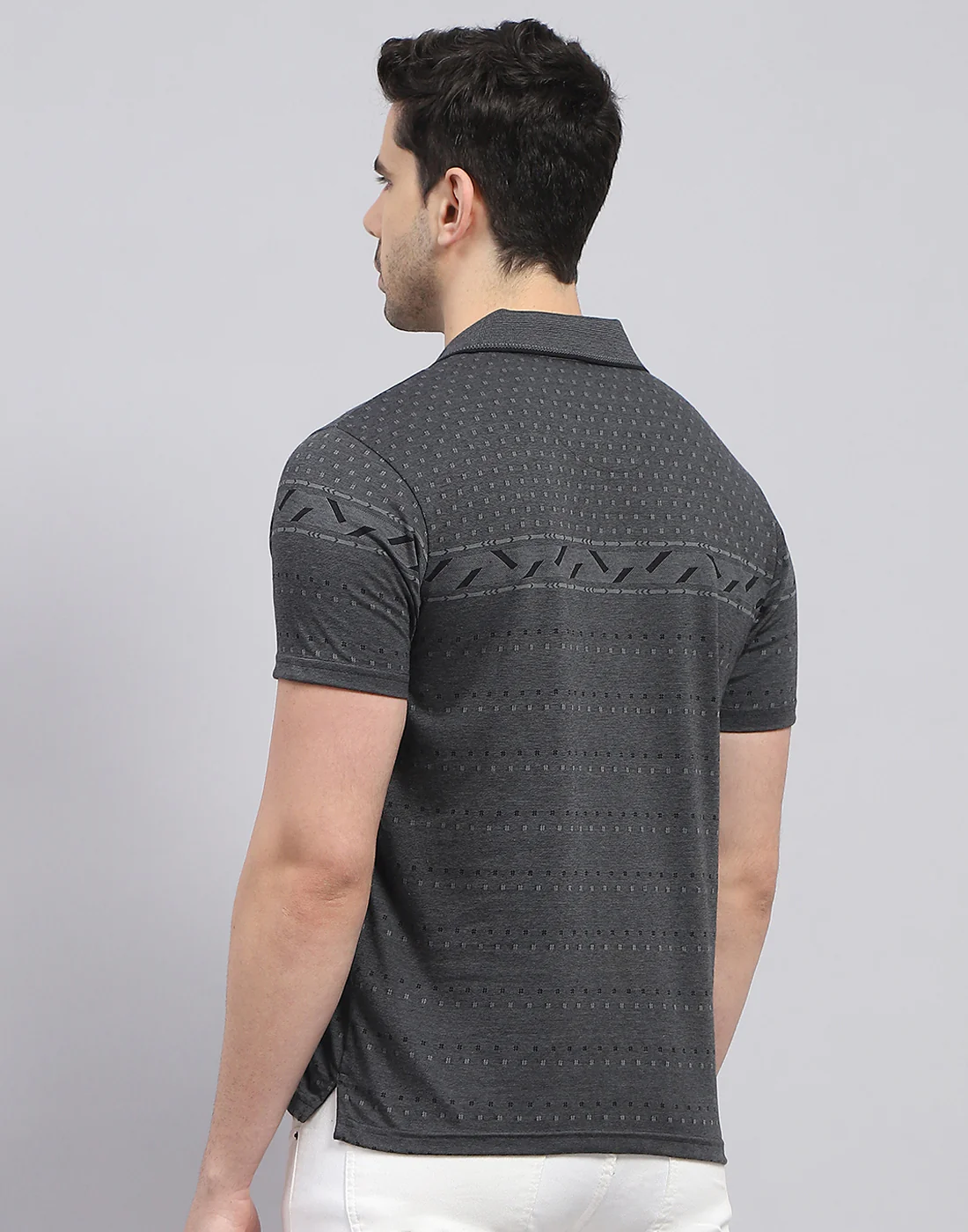 Men Charcoal Printed Polo Collar Half Sleeve T-Shirt - Image 6