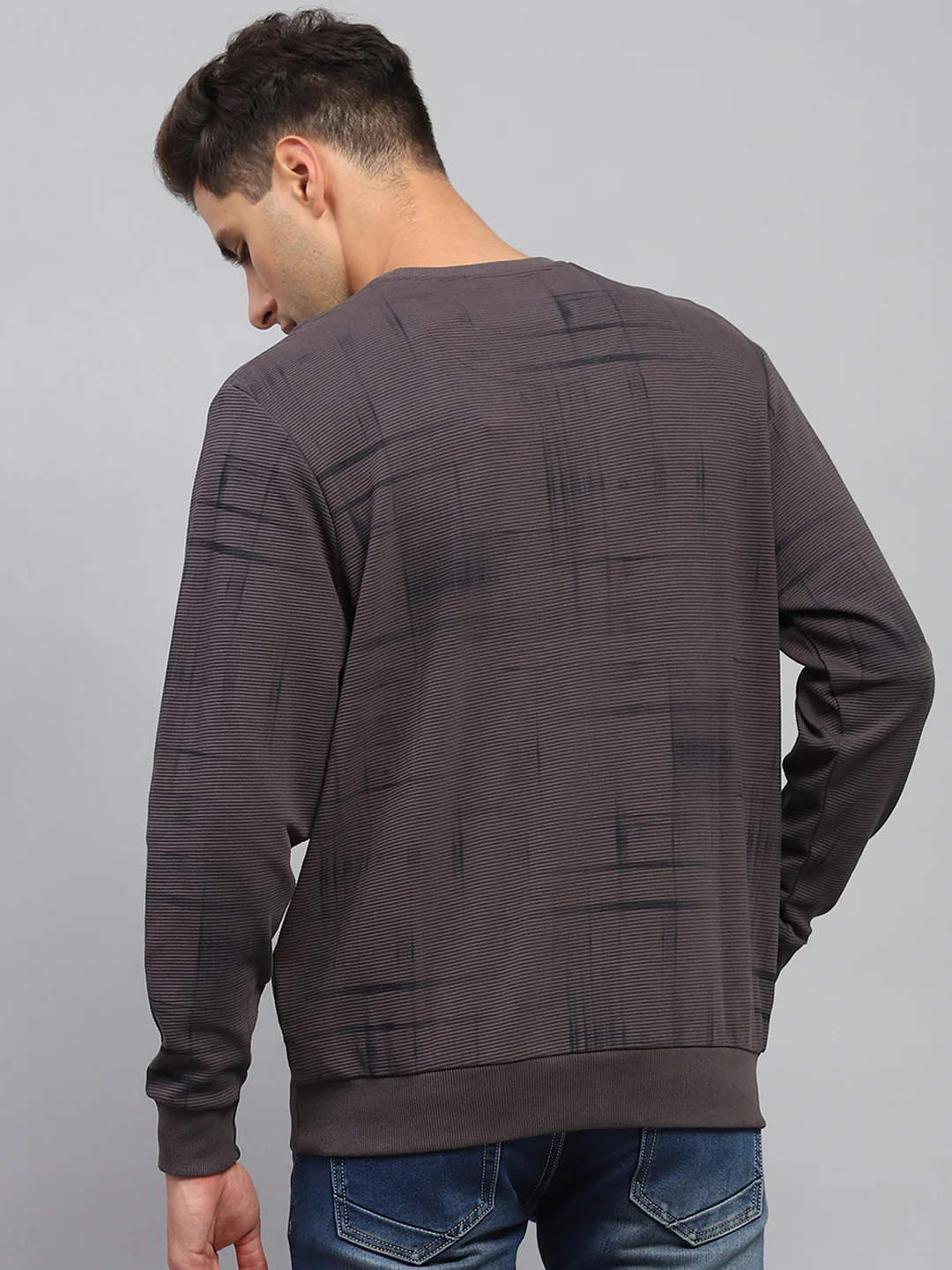 Men Charcoal Printed Round Neck Full Sleeve Sweatshirt - Image 5