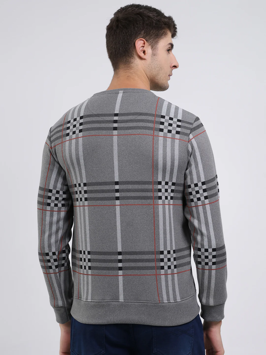 Men Charcoal Printed Round Neck Full Sleeve Sweatshirt - Image 5