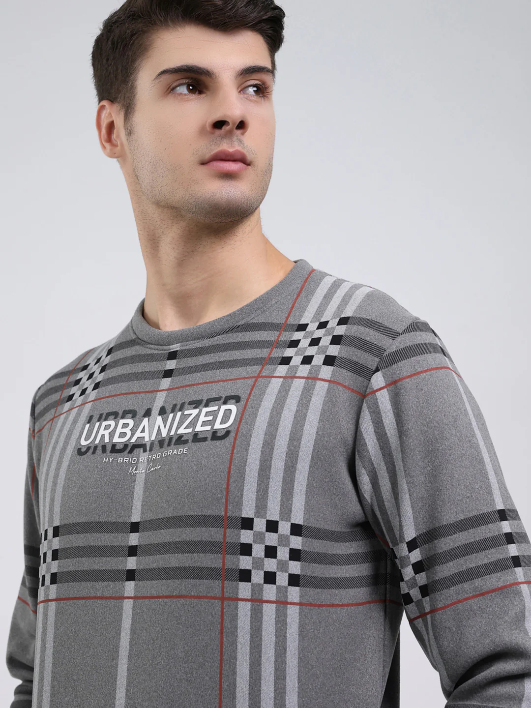 Men Charcoal Printed Round Neck Full Sleeve Sweatshirt - Image 6