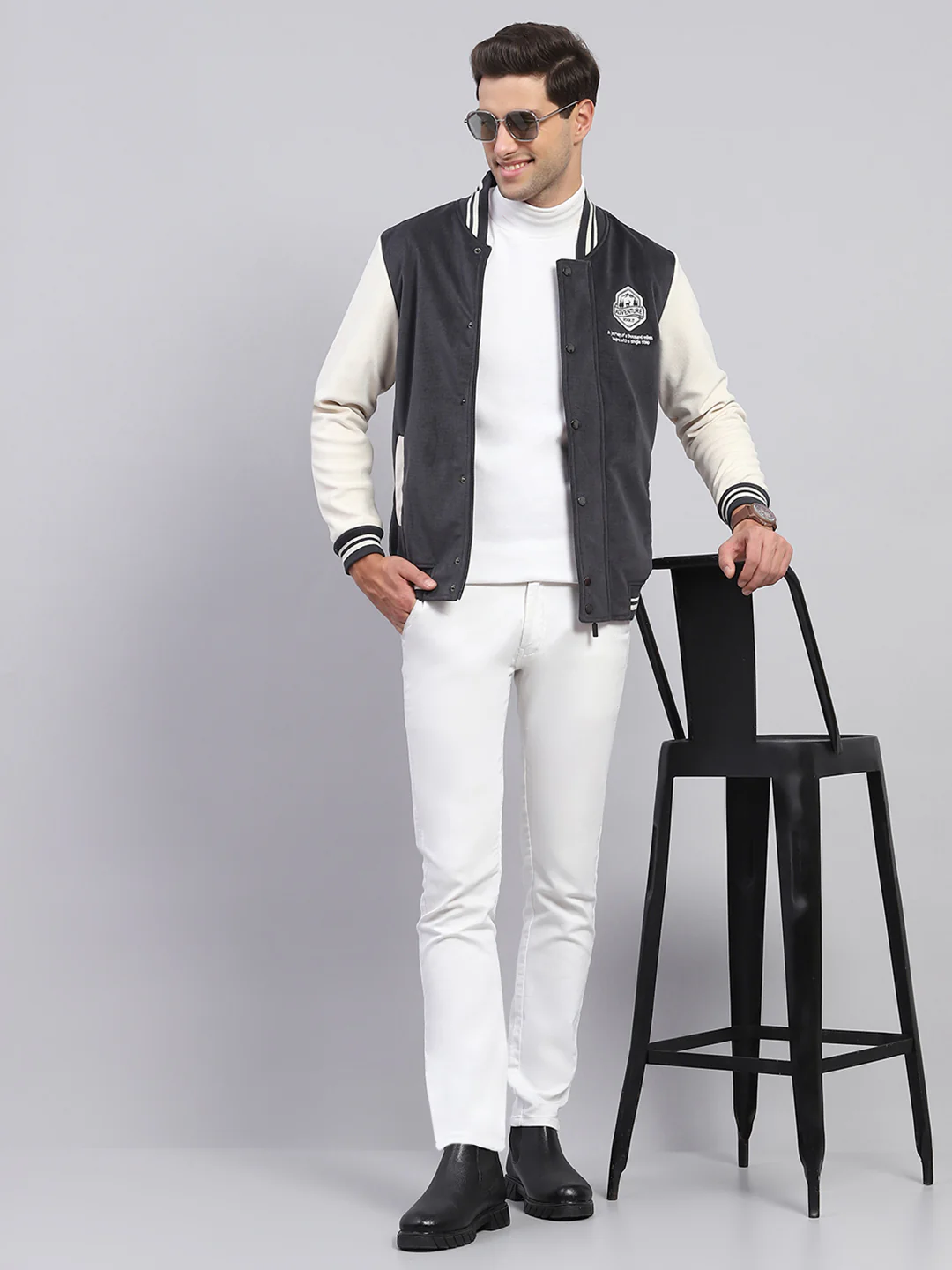 Rock.it Men Charcoal Self Design Band Collar Full Sleeve Sweatshirt - Image 2