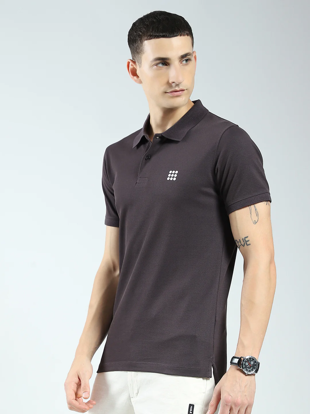 Rock.it Men Charcoal Solid Collar Half Sleeve T-Shirt - Image 3