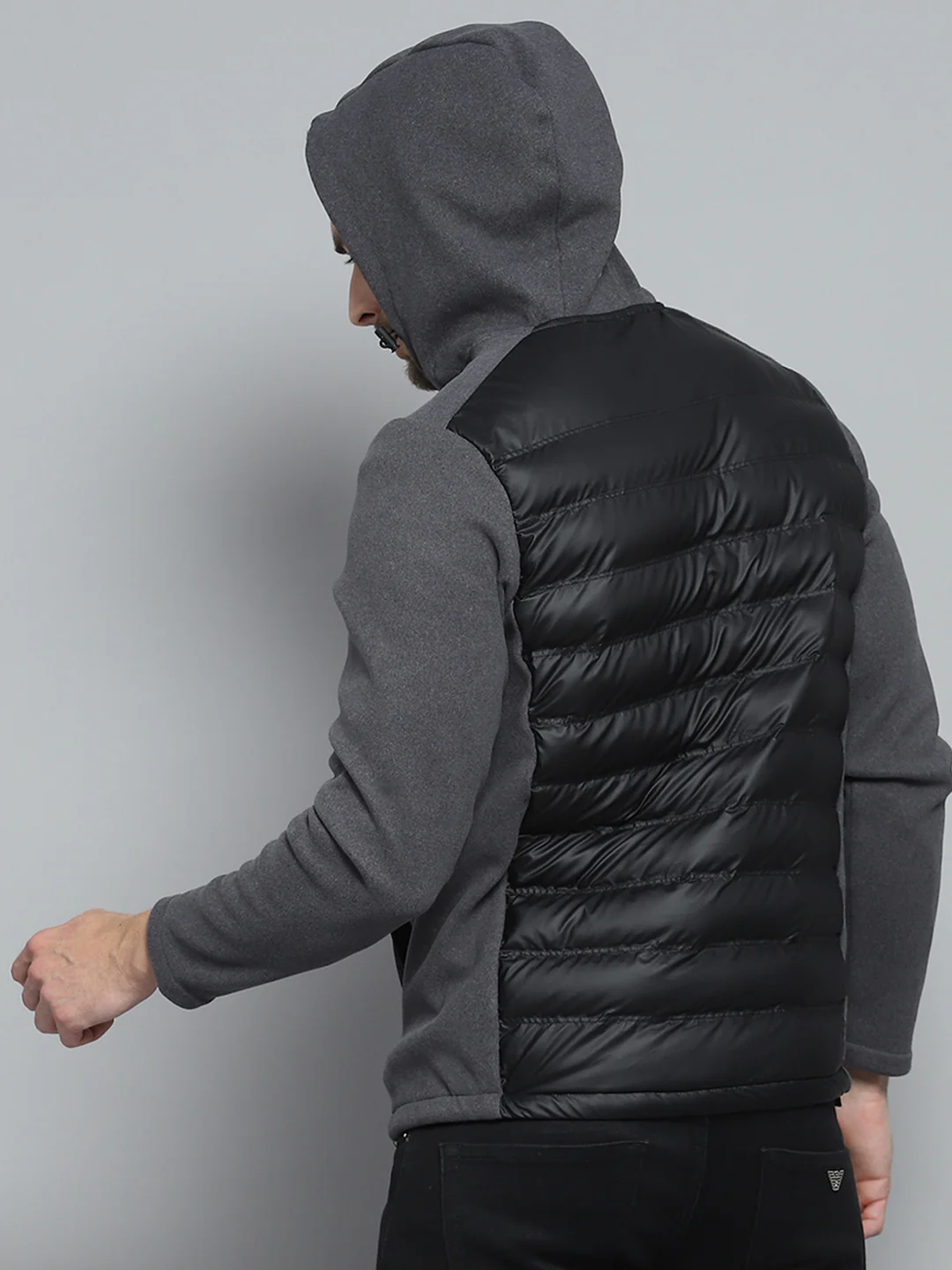 Rock.it Men Charcoal Solid Hooded Full Sleeve Jacket - Image 5