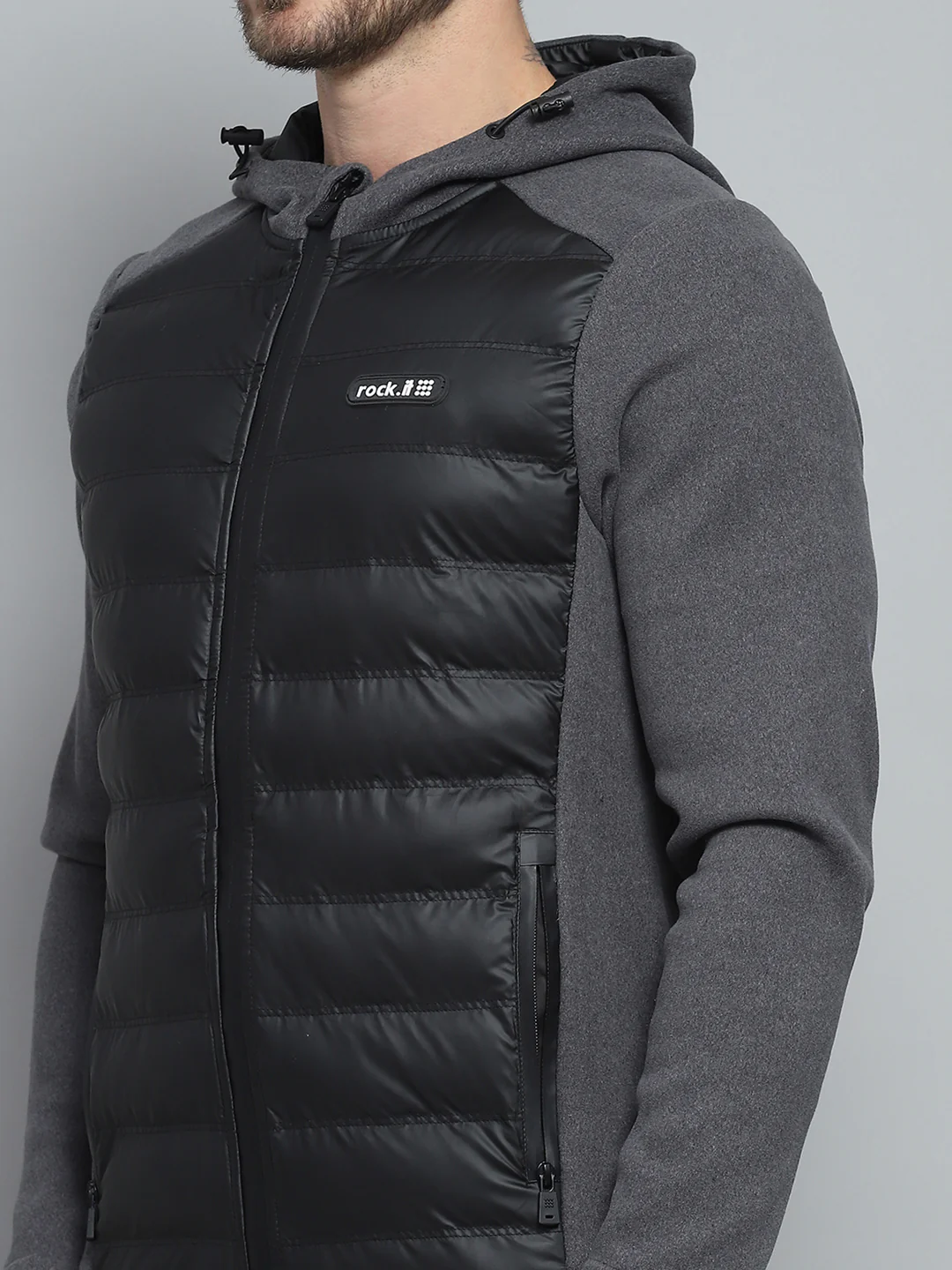 Rock.it Men Charcoal Solid Hooded Full Sleeve Jacket - Image 6