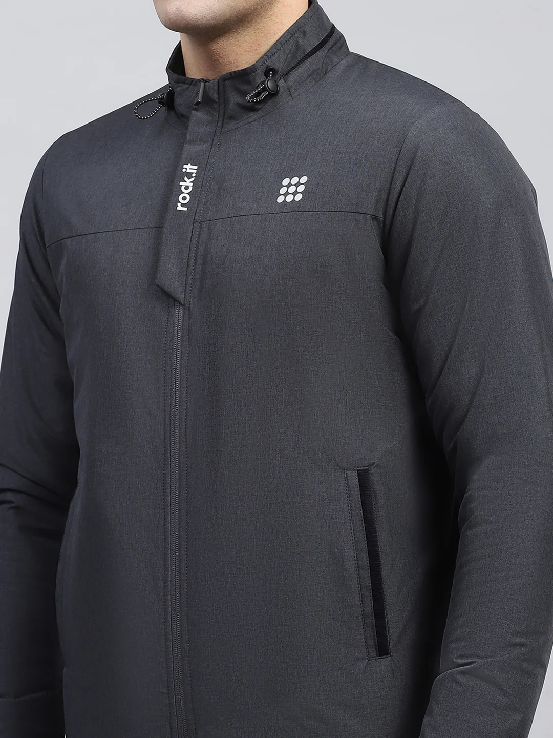 Rock.it Men Charcoal Solid Mock Neck Full Sleeve Jacket - Image 6