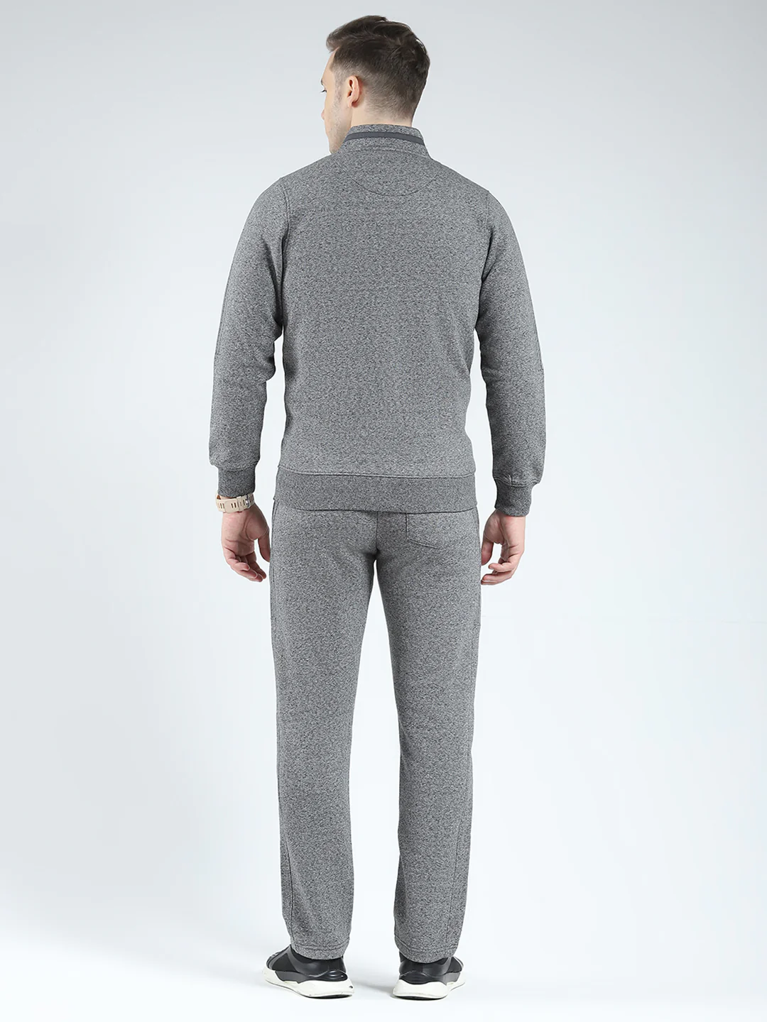 Men Charcoal Solid Mock Neck Full Sleeve Winter Tracksuit - Image 5