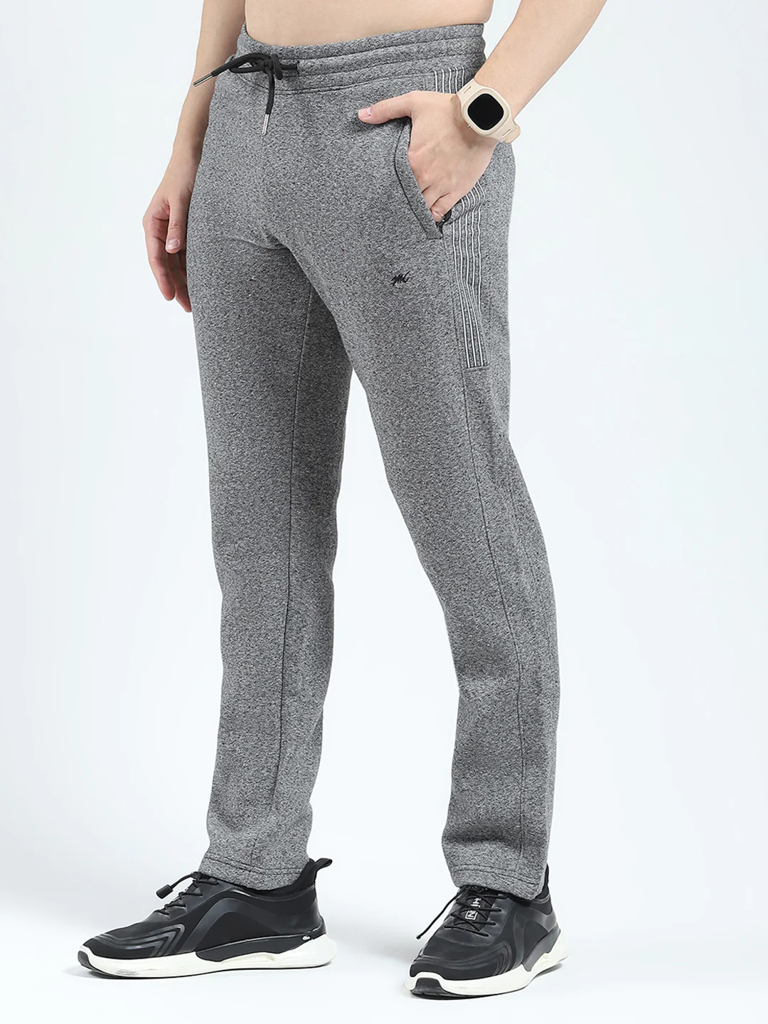 Men Charcoal Solid Mock Neck Full Sleeve Winter Tracksuit - Image 6