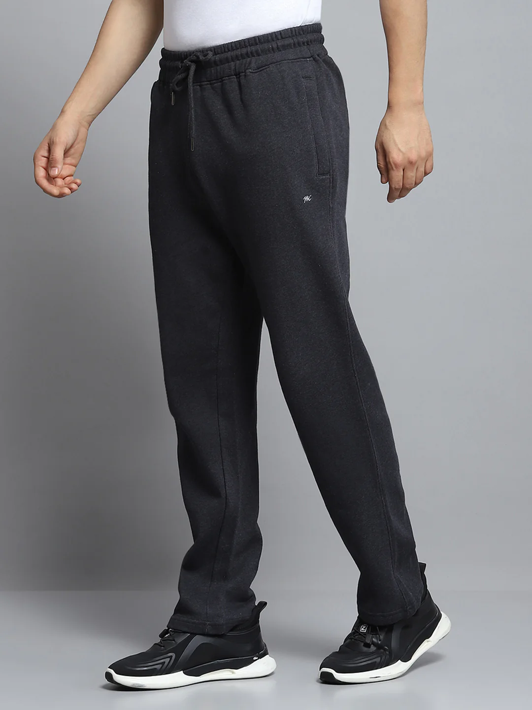 Men Charcoal Solid Mock Neck Full Sleeve Winter Tracksuit - Image 8